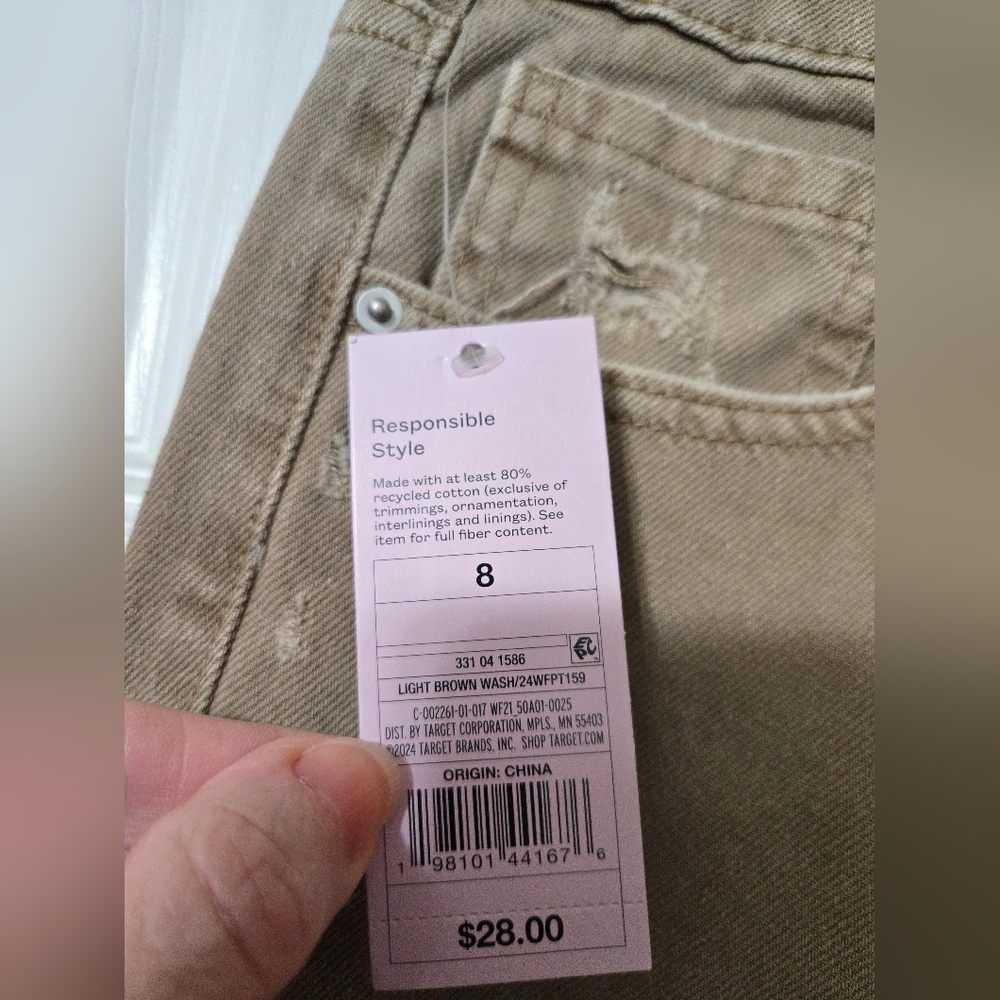 Light Brown Wash Distressed Denim Jeans, High Rise, Straight, Size 8, New W/Tags - Picture 7 of 14